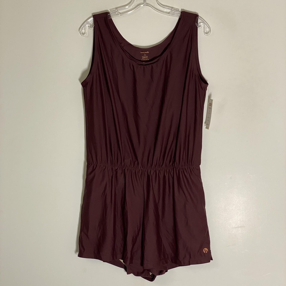 Honey Mark Sage Swimsuit Romper Womens Large Burgundy One Piece Pockets Swimwear